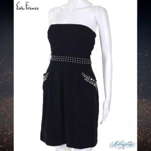 EVA FRANCO Navy/Silver Studded Strapless Dress